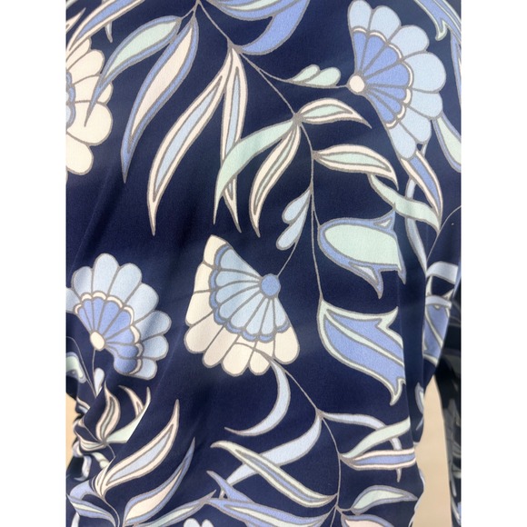 WHBM Floral Ruched Top Womens Size M Blue NWT Long Sleeve V-Neck Jersey - Picture 9 of 10